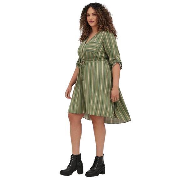 Torrid Plus Mini Challis Stripe Green High-Low Shirt Dress Size 22 - Picture 4 of 9